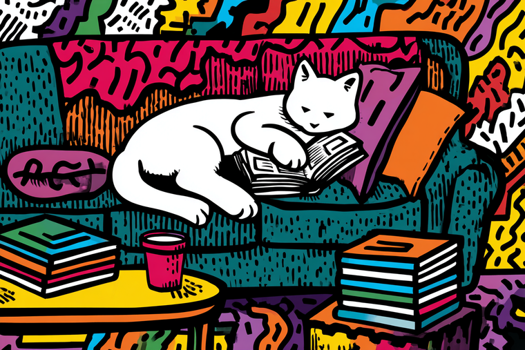 Reading Cat Art Vinyl Car Decal Sticker – Waterproof & UV-Resistant 2.986666666666667"