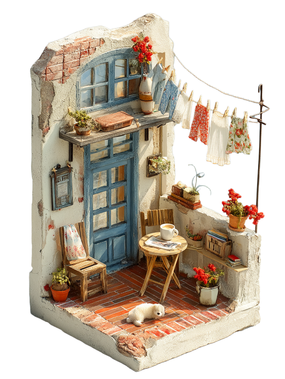 Miniature Balcony Diorama Vinyl Car Decal Sticker – Waterproof & UV-Resistant 4.1066666666666665"