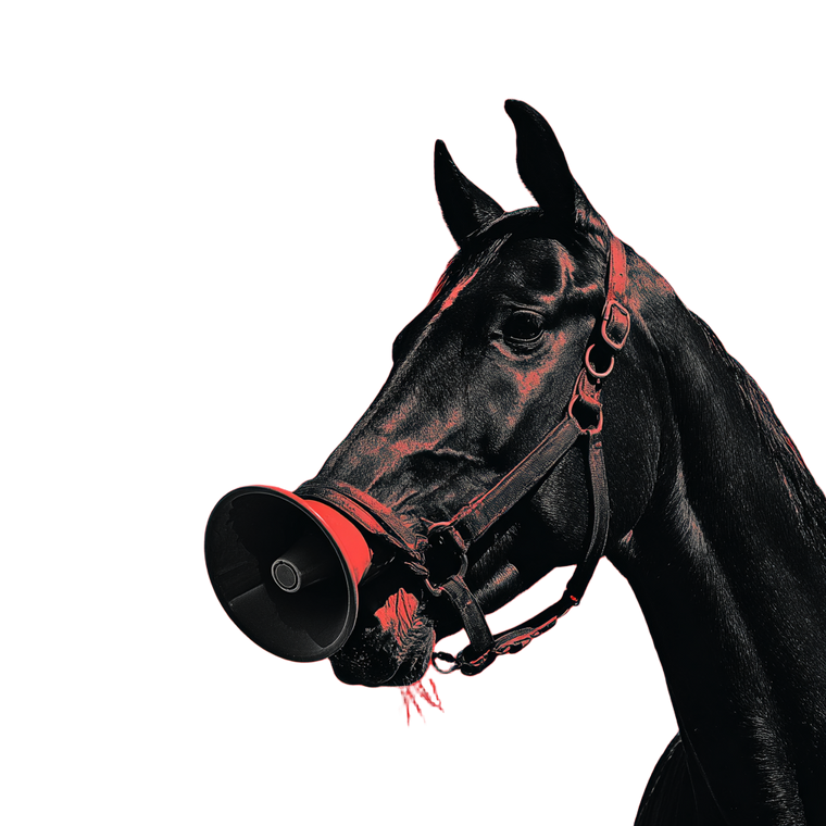 Horse With Megaphone Vinyl Car Decal Sticker – Waterproof & UV-Resistant 3.4133333333333336"