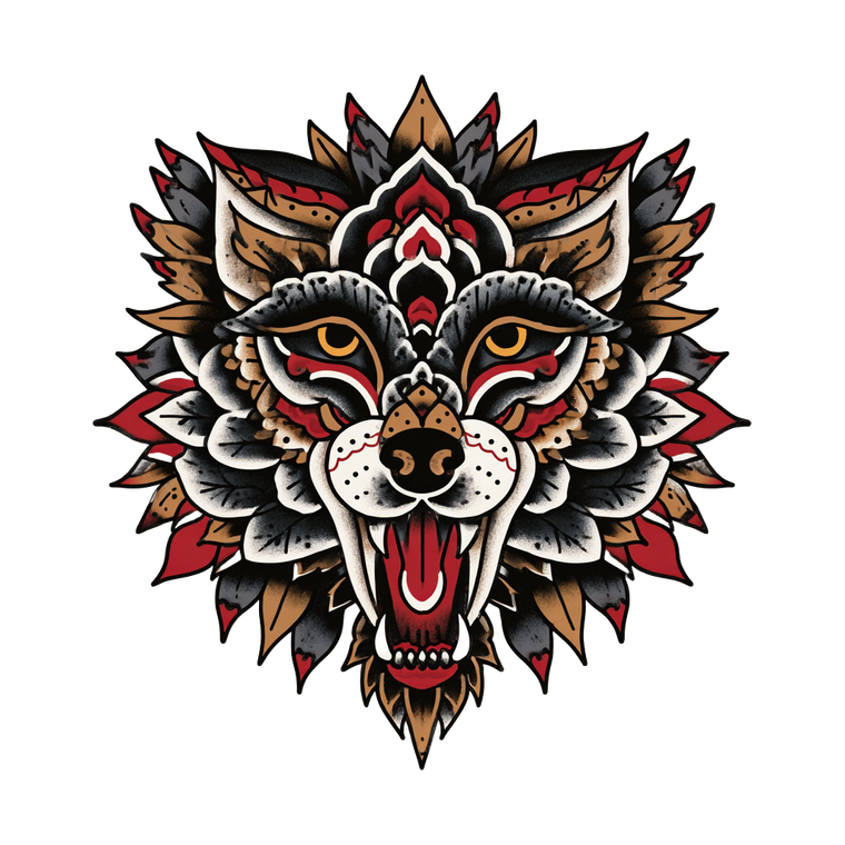 Neotraditional Wolf Tattoo Vinyl Car Decal Sticker – Waterproof & UV-Resistant 3.4133333333333336"
