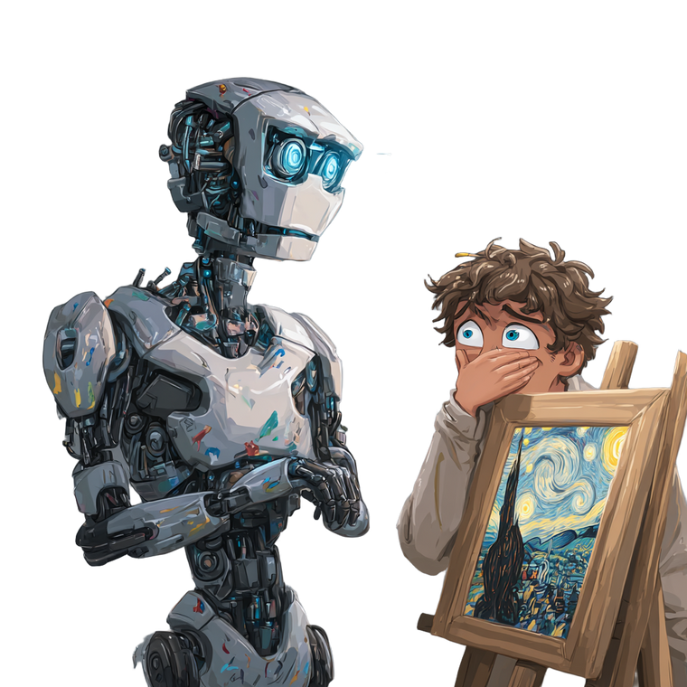 Sad Artist Robot Vinyl Car Decal Sticker – Waterproof & UV-Resistant 3.4133333333333336"