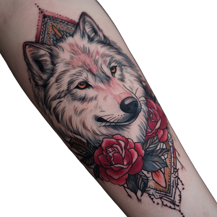 Neotraditional Wolf Tattoo V2 Vinyl Car Decal Sticker – Waterproof & UV-Resistant 3.4133333333333336"