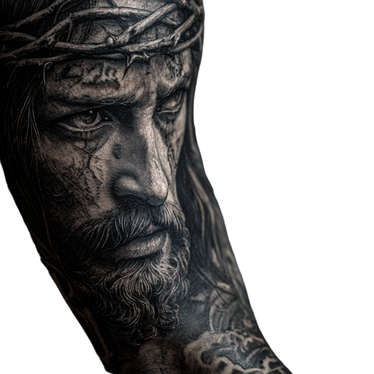 Realism Jesus Tattoo Vinyl Car Decal Sticker – Waterproof & UV-Resistant 3.4133333333333336"