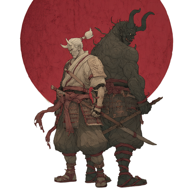 Samurai Oni Duo Vinyl Car Decal Sticker – Waterproof & UV-Resistant 6.826666666666667"