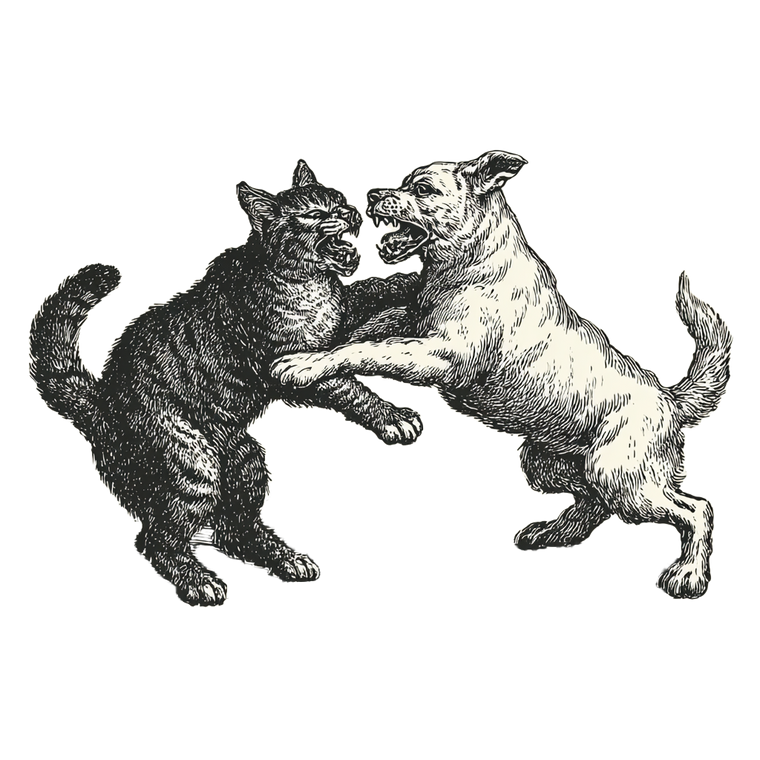 Cat Dog Fight Vinyl Car Decal Sticker – Waterproof & UV-Resistant 6.826666666666667"