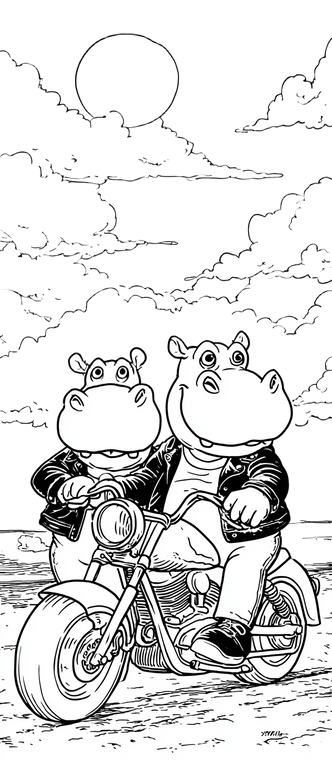 Hippos On Motorcycle Vinyl Car Decal Sticker – Waterproof & UV-Resistant 5.493333333333333"