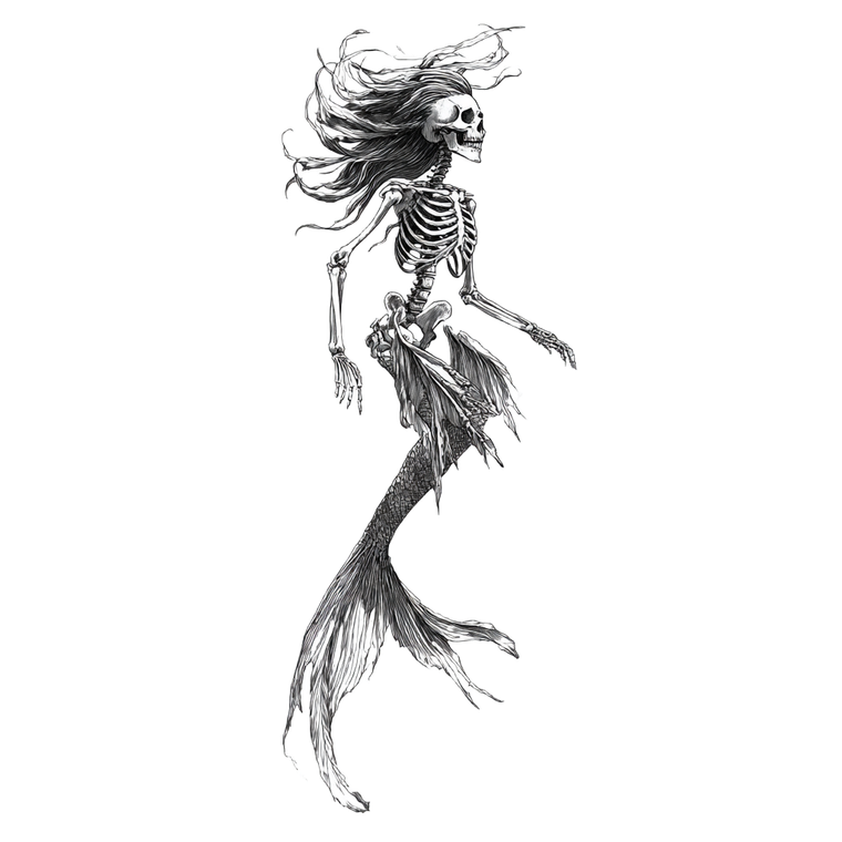 Skeletal Mermaid Tattoo Vinyl Car Decal Sticker – Waterproof & UV-Resistant 3.4133333333333336"