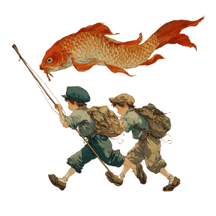 Kids With Carp Streamer Vinyl Car Decal Sticker – Waterproof & UV-Resistant 3.4133333333333336"