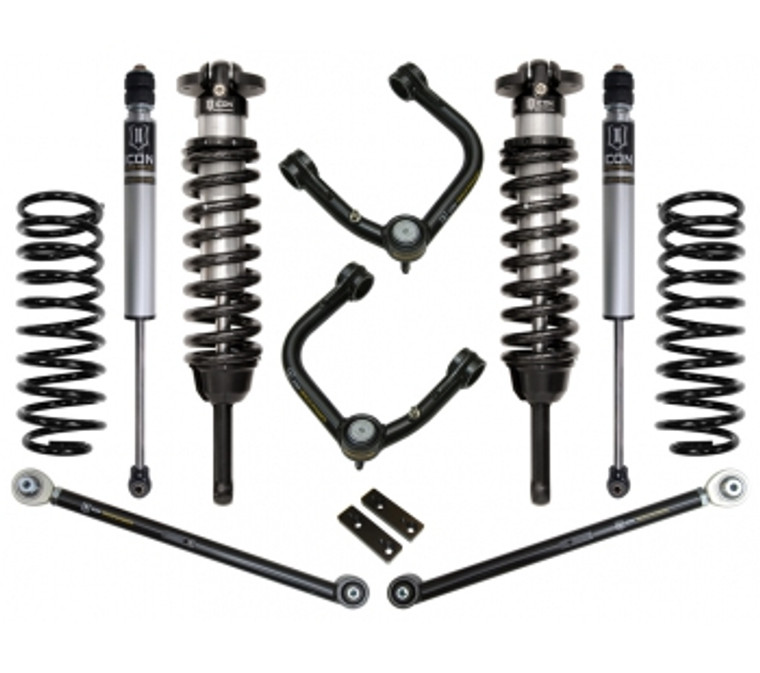 Icon Vehicle Dynamics Lift Kit Suspension K53063T Stage 3; 0 To 3-1/2 Inch Front Lift; 2 Inch Rear Lift; Black Components/Silver Shock Absorbers