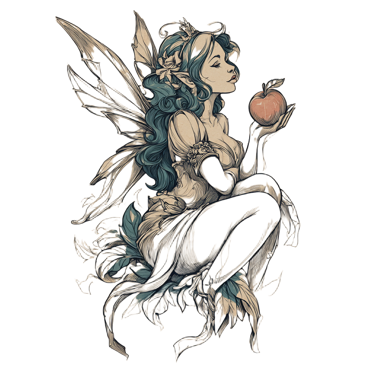 Fairy With Apple V2 Vinyl Car Decal Sticker – Waterproof & UV-Resistant 3.4133333333333336"
