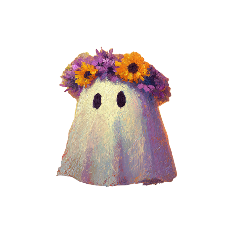 Kawaii Ghost With Daisy V2 Vinyl Car Decal Sticker – Waterproof & UV-Resistant 6.826666666666667"