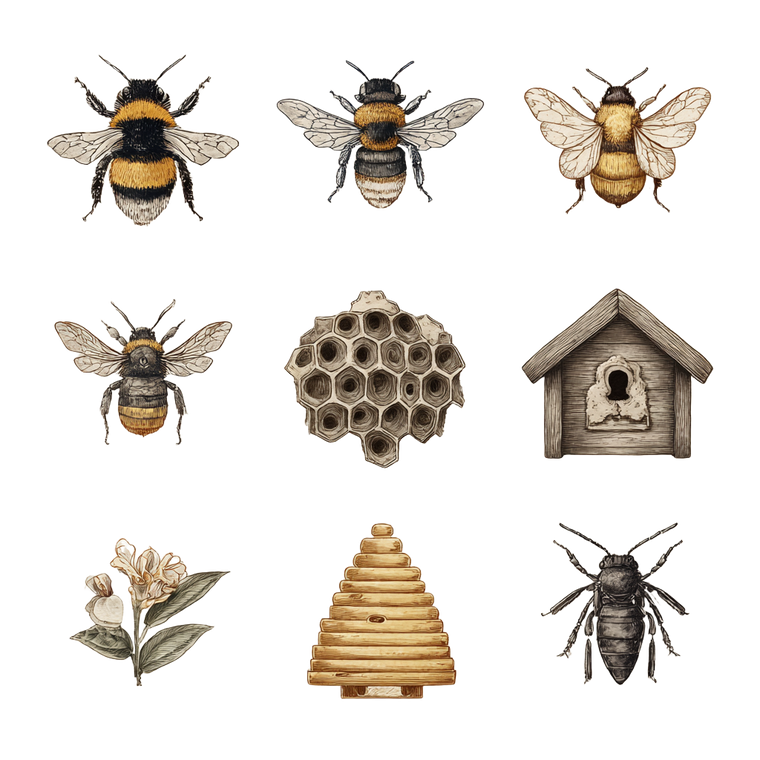 Bee Study Icons Vinyl Car Decal Sticker – Waterproof & UV-Resistant 3.4133333333333336"
