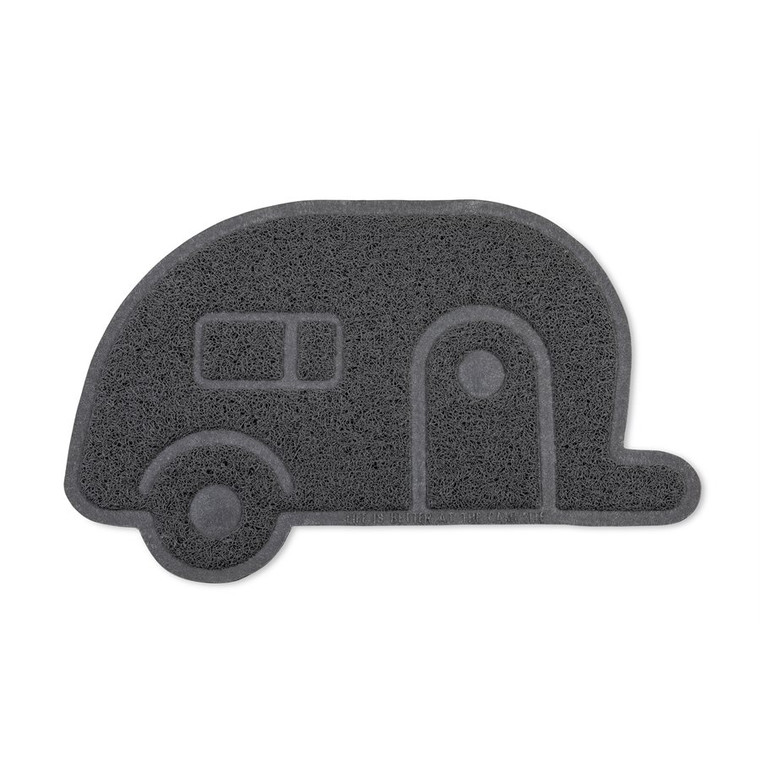 Camp in Style with Life Is Better At The Campsite Door Mat | Indoor/Outdoor Gray Retro Trailer Design