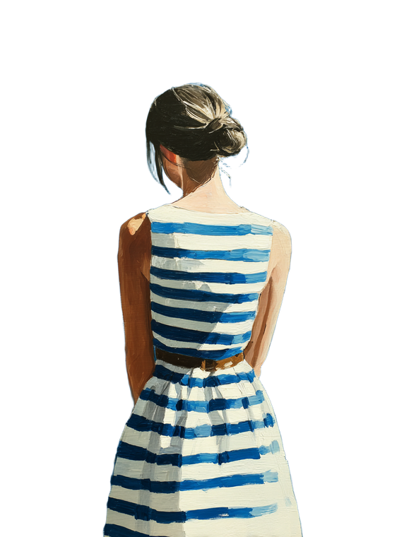 Woman In Stripe Dress Vinyl Car Decal Sticker – Waterproof & UV-Resistant 8.213333333333333"