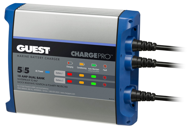 Marinco Battery Charger | High Frequency Digital Tech | 2 Bank Charger | Waterproof IP67 | Fully Automated