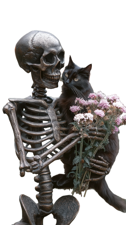 Skeleton With Cat Vinyl Car Decal Sticker – Waterproof & UV-Resistant 4.8533333333333335"