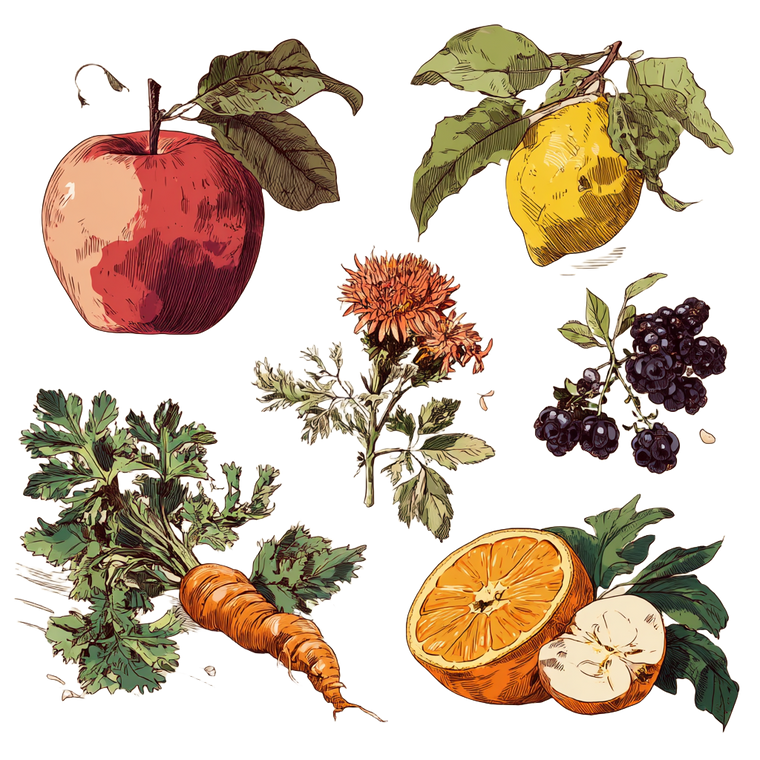 Botanical Fruits Sketch Vinyl Car Decal Sticker – Waterproof & UV-Resistant 3.4133333333333336"