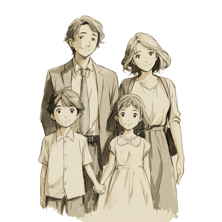 Family Portrait Manga Vinyl Car Decal Sticker – Waterproof & UV-Resistant 3.4133333333333336"