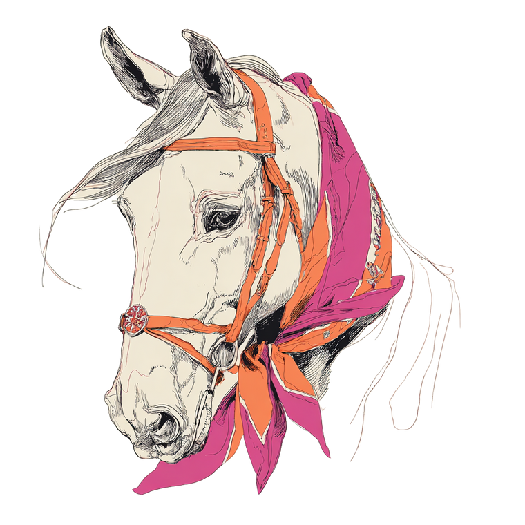 Hermès Horse Scarf Vinyl Car Decal Sticker – Waterproof & UV-Resistant 3.4133333333333336"