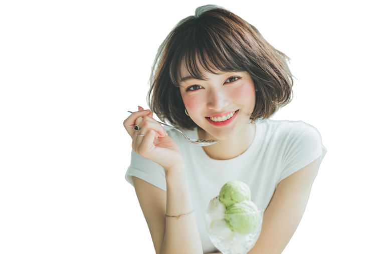 Smiling Woman Eating Parfait Vinyl Car Decal Sticker – Waterproof & UV-Resistant 2.986666666666667"