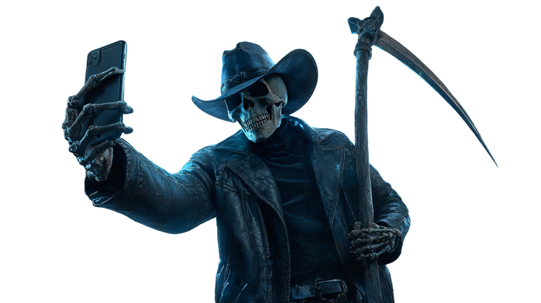 Grim Reaper Selfie Vinyl Car Decal Sticker – Waterproof & UV-Resistant 2.72"