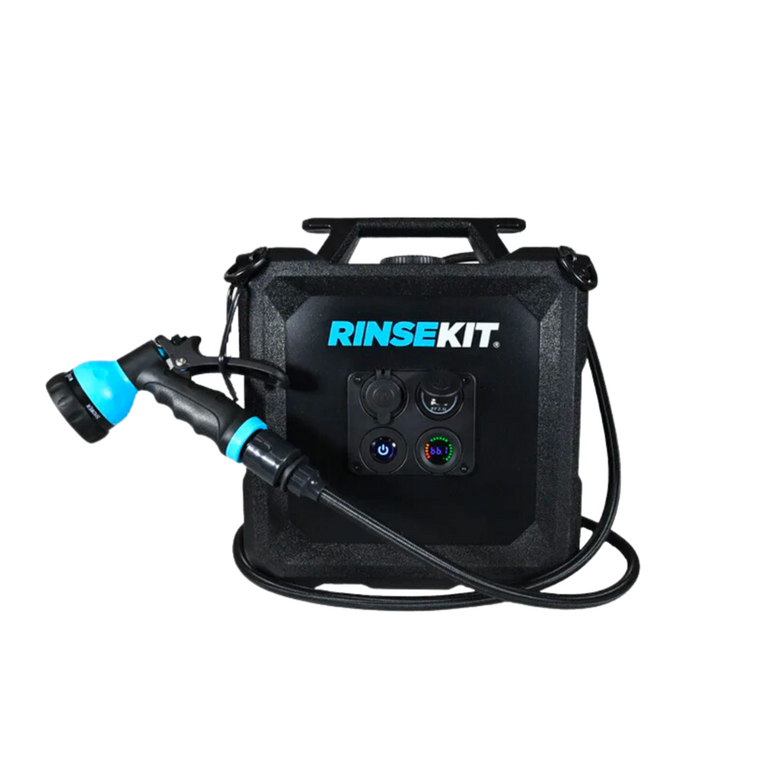 Rinse Kit | Military Grade Camp Shower | 4 Gallon Cube | Battery Powered | Portable | 5 Setting Spray Nozzle | 7ft Hose