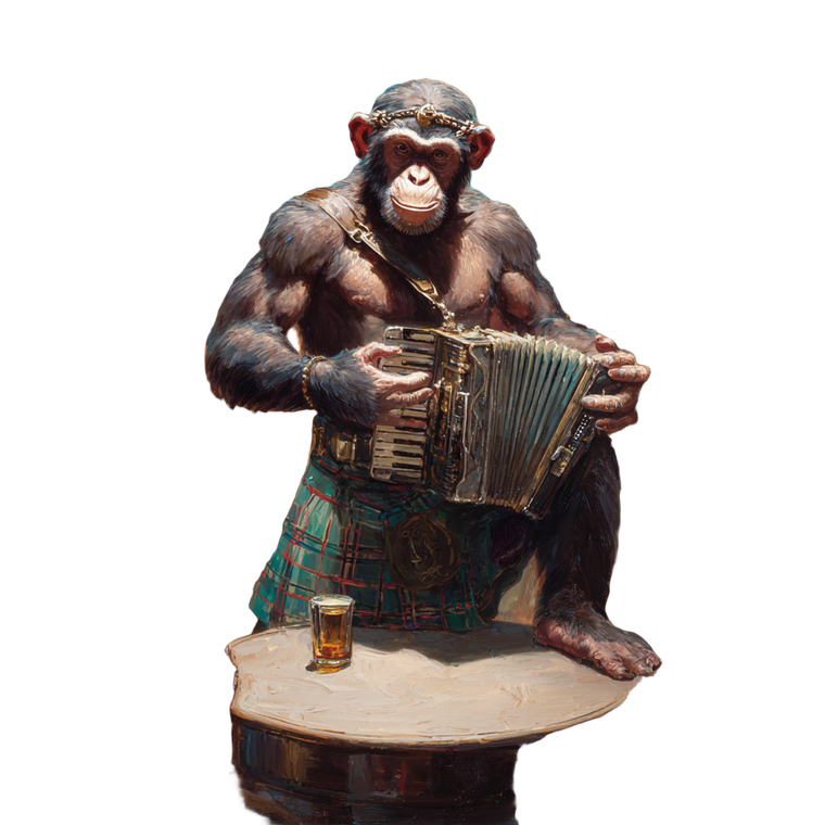 Kilted Chimpanzee Musician Vinyl Car Decal Sticker – Waterproof & UV-Resistant 6.826666666666667"