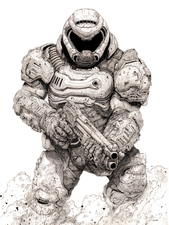 Doom Guy Illustration Vinyl Car Decal Sticker – Waterproof & UV-Resistant 8.213333333333333"