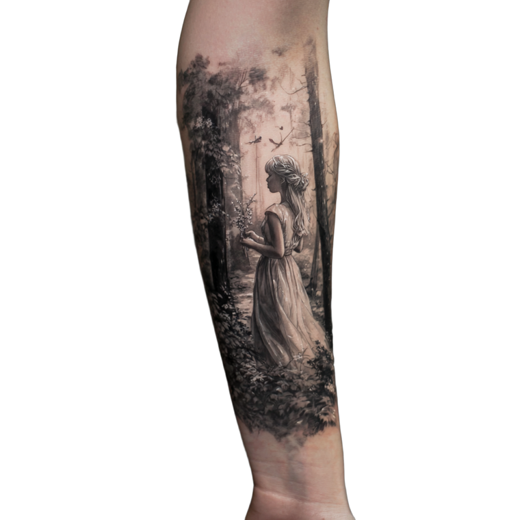 Forest Tattoo Girl Vinyl Car Decal Sticker – Waterproof & UV-Resistant 3.4133333333333336"
