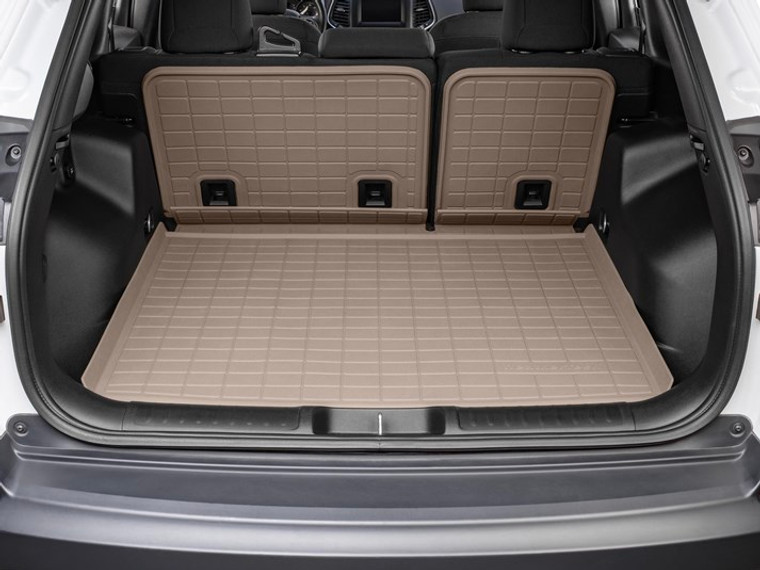 Custom Fit 2019-2023 Jeep Cherokee Cargo Area Liner | TPE Material Tan Color | Raised Edges & Non-Slip Back Seat Coverage