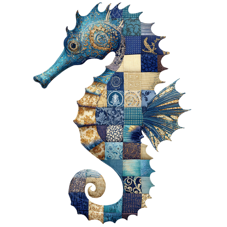 Patchwork Seahorse Vinyl Car Decal Sticker – Waterproof & UV-Resistant 6.826666666666667"
