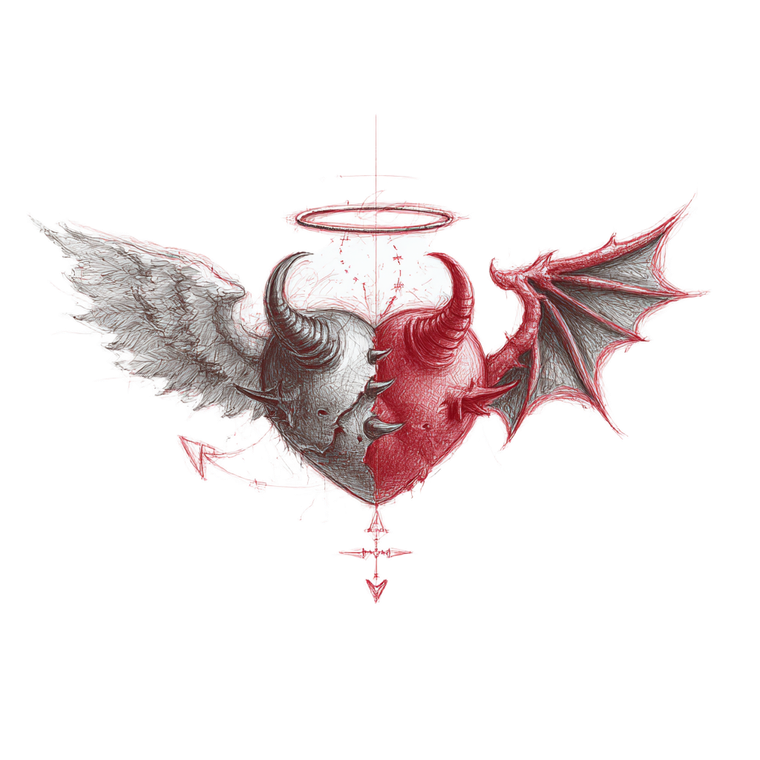 Angel Devil Heart V2 Vinyl Car Decal Sticker – Waterproof & UV-Resistant 3.4133333333333336"