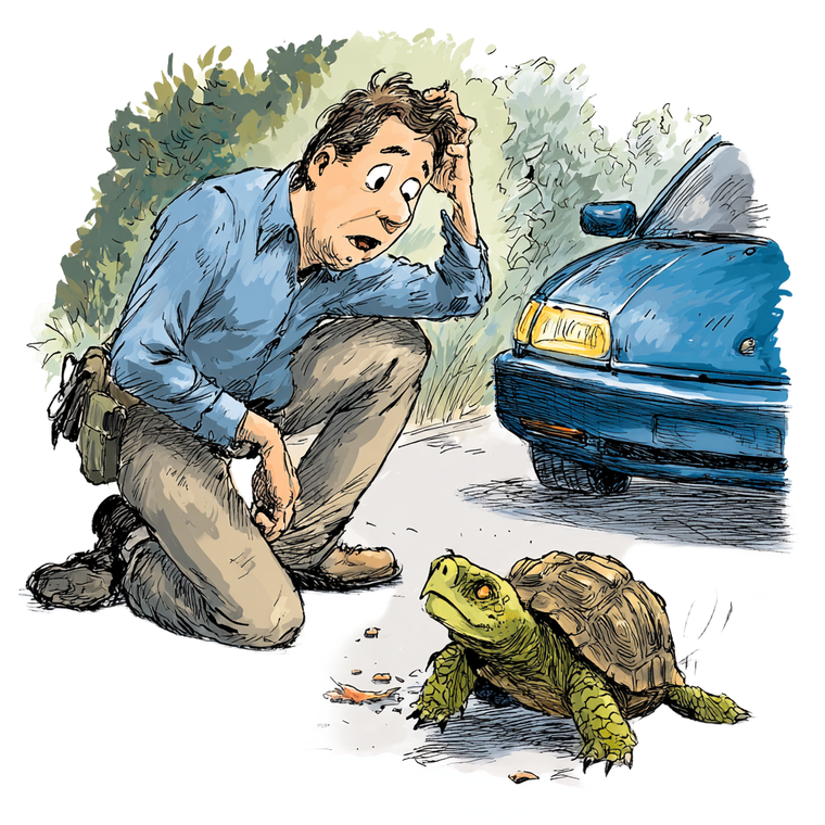 Upset Man And Tortoise Vinyl Car Decal Sticker – Waterproof & UV-Resistant 3.4133333333333336"