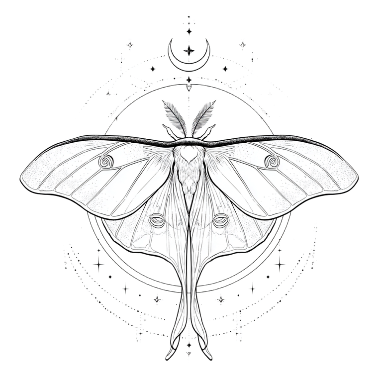 Luna Moth Tattoo V4 Vinyl Car Decal Sticker – Waterproof & UV-Resistant 6.826666666666667"
