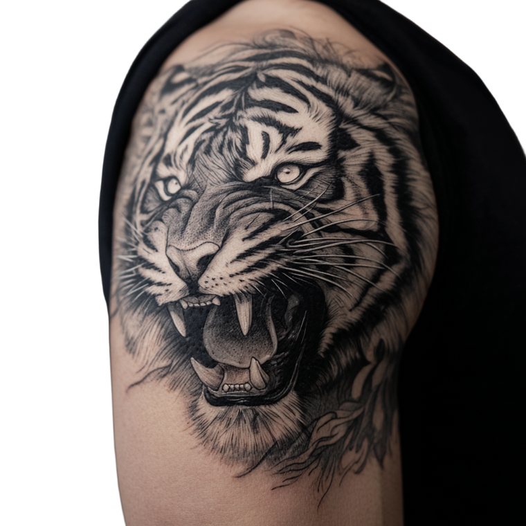 Aggressive Tiger Tattoo V3 Vinyl Car Decal Sticker – Waterproof & UV-Resistant 3.4133333333333336"