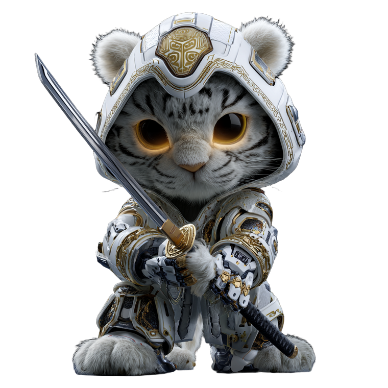 Futuristic Samurai Kitten Vinyl Car Decal Sticker – Waterproof & UV-Resistant 3.4133333333333336"