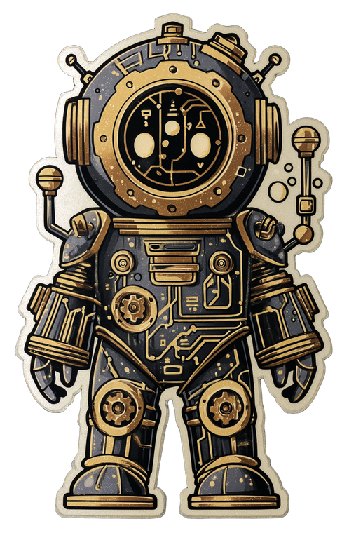 Chibi Diving Robot Vinyl Car Decal Sticker – Waterproof & UV-Resistant 4.4