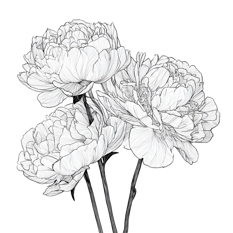 Peonies Line Drawing Vinyl Car Decal Sticker – Waterproof & UV-Resistant 3.4133333333333336"