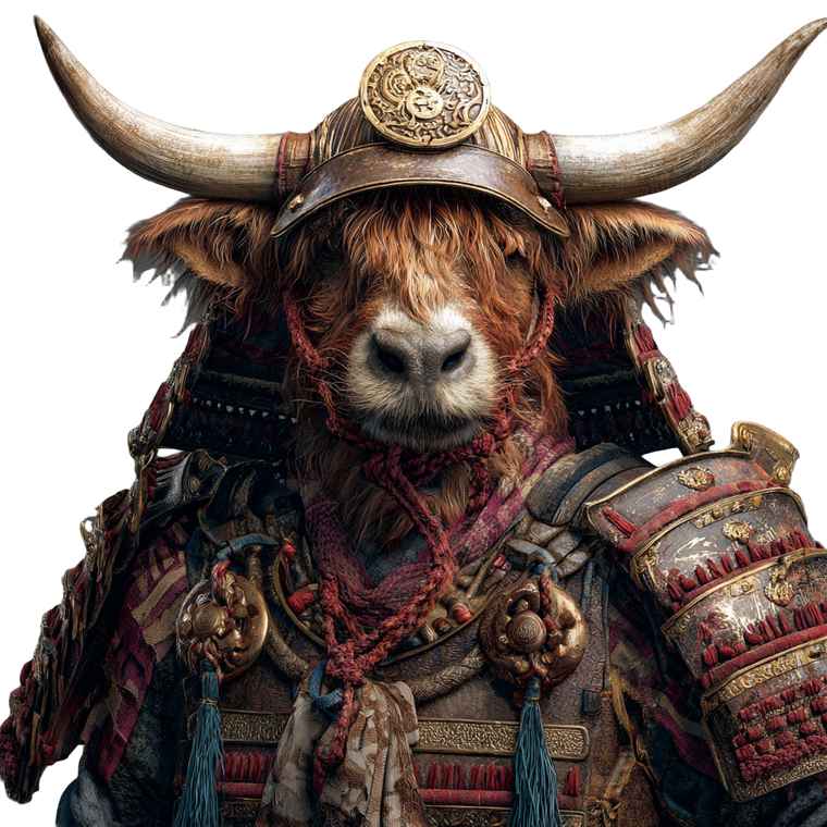 Samurai Highland Cow Vinyl Car Decal Sticker – Waterproof & UV-Resistant 3.4133333333333336"