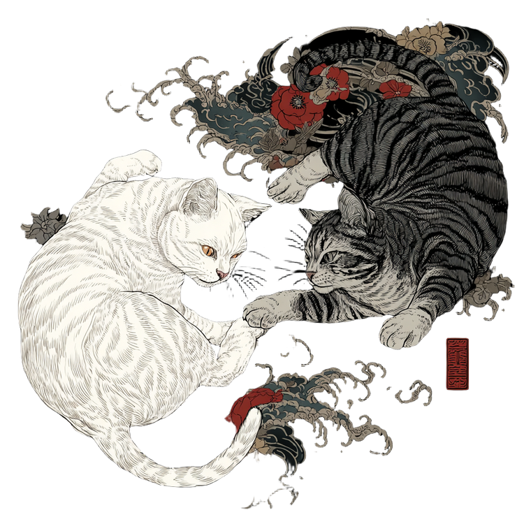 Fighting Cats Tattoo Vinyl Car Decal Sticker – Waterproof & UV-Resistant 6.826666666666667"