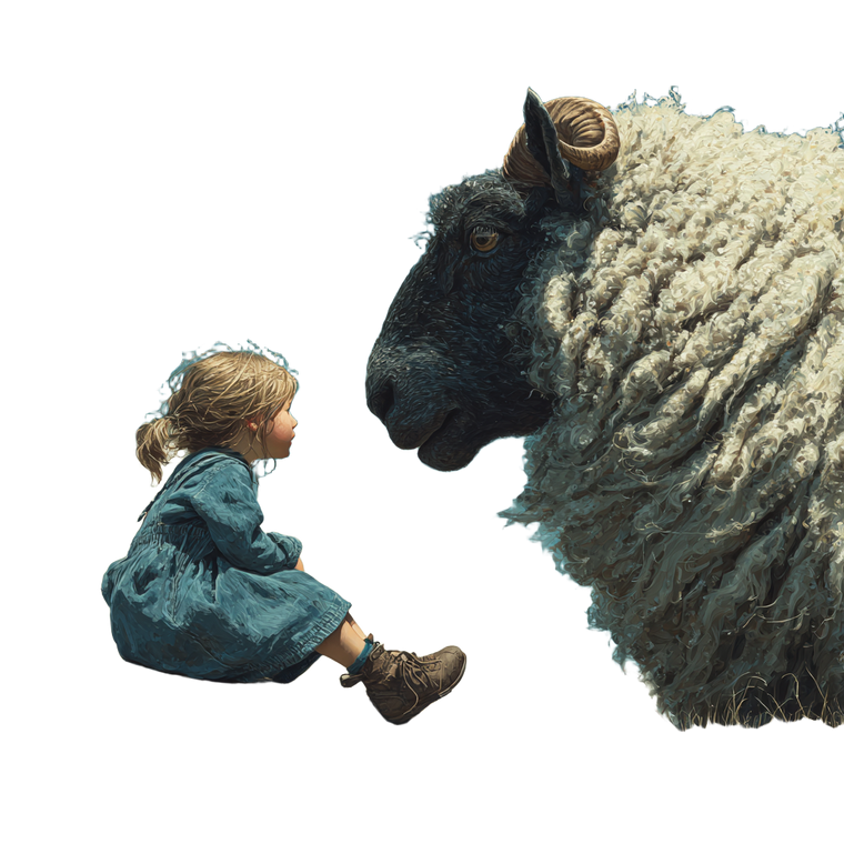 Child With Sheep Vinyl Car Decal Sticker – Waterproof & UV-Resistant 3.4133333333333336"