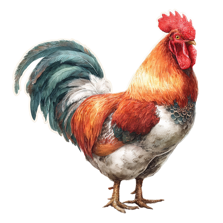 Watercolor Rooster V4 Vinyl Car Decal Sticker – Waterproof & UV-Resistant 3.4133333333333336"