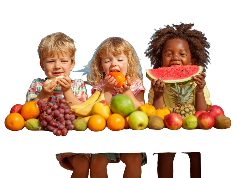 Happy Children Eating Fruit Vinyl Car Decal Sticker – Waterproof & UV-Resistant 6.1866666666666665"
