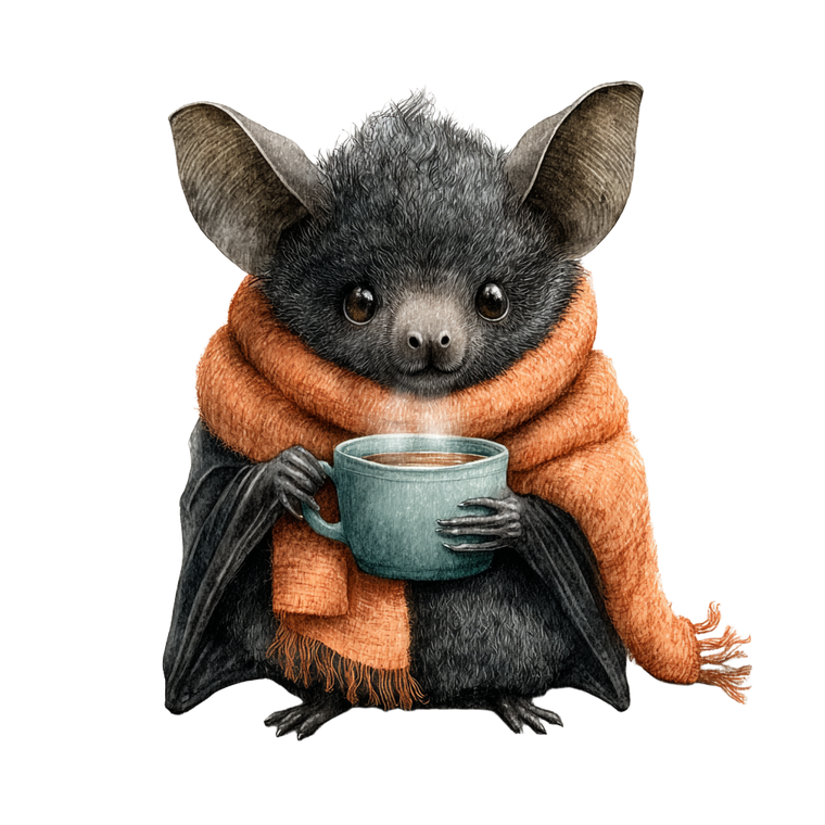 Cute Bat Sipping Tea Vinyl Car Decal Sticker – Waterproof & UV-Resistant 3.4133333333333336"
