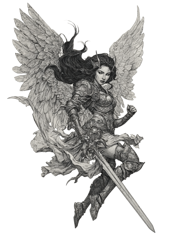 Flying Valkyrie Sketch Vinyl Car Decal Sticker – Waterproof & UV-Resistant 8.213333333333333"