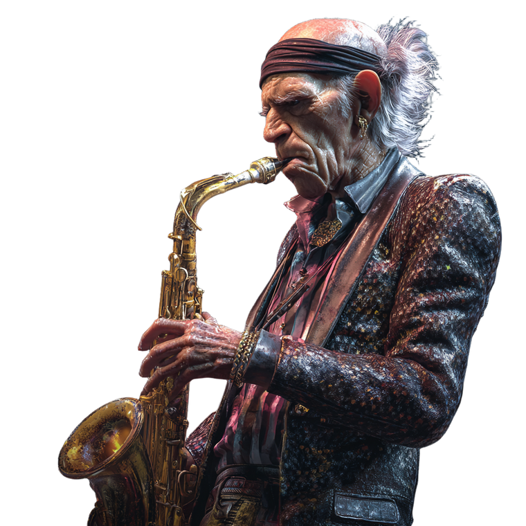 Kieth Richards Saxophone Vinyl Car Decal Sticker – Waterproof & UV-Resistant 3.4133333333333336"