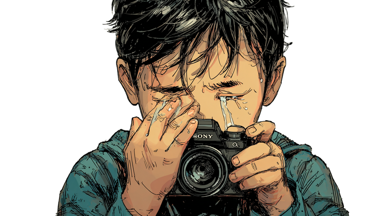 Sad Boy With Camera Vinyl Car Decal Sticker – Waterproof & UV-Resistant 2.72"