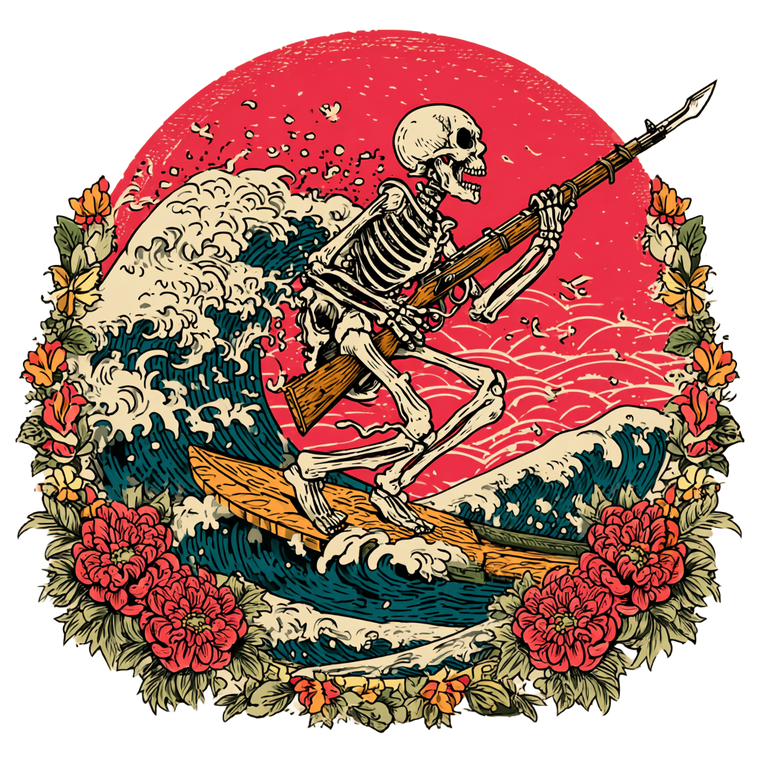 Skeleton Surfing Wave Vinyl Car Decal Sticker – Waterproof & UV-Resistant 3.4133333333333336"