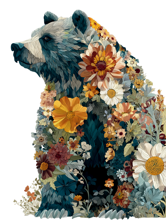 Floral Bear Vinyl Car Decal Sticker – Waterproof & UV-Resistant 8.213333333333333"
