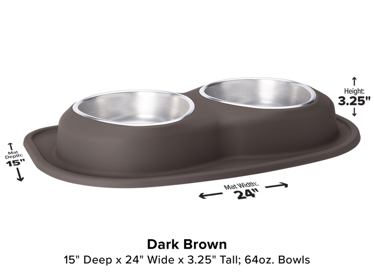 Elevated PetComfort Double Bowl | Dark Brown/ Silver | NSF-Approved Stainless Steel Bowls